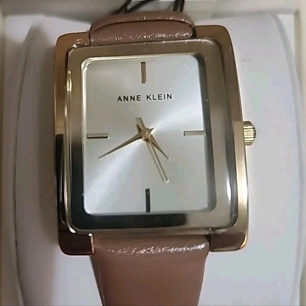 Anne Klein Gold-Tone Watch with Brown Strap AK2706CHHY